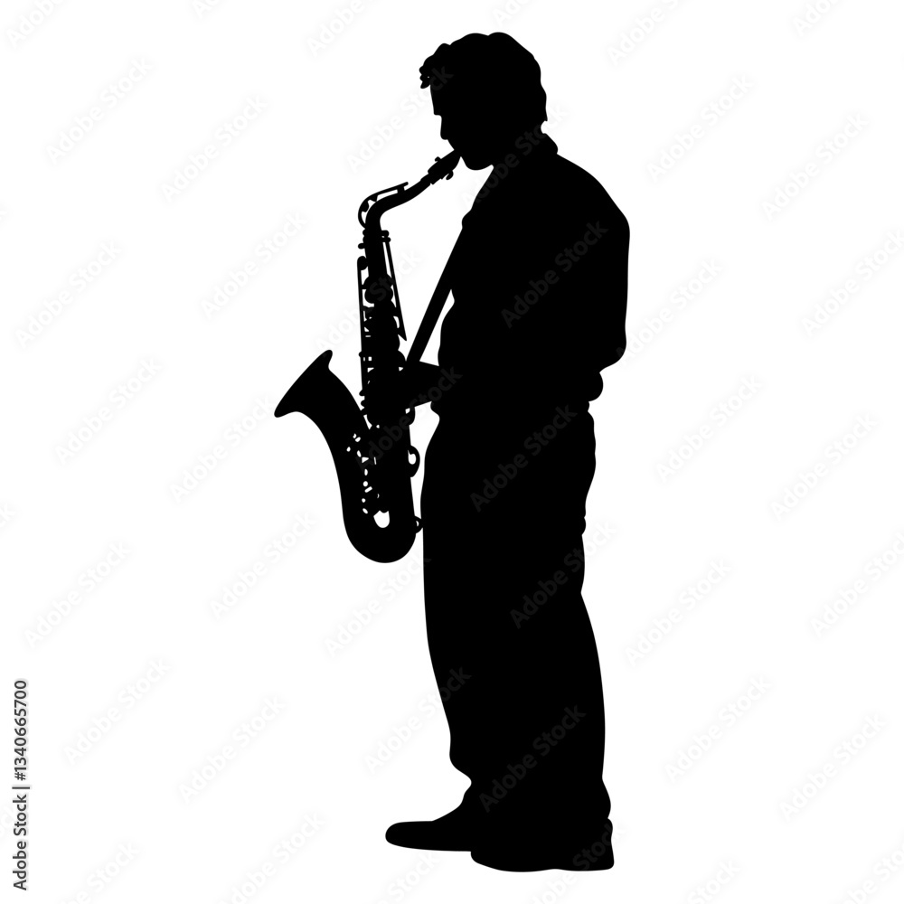 Naklejka premium Man play saxophone silhouette illustration black vector