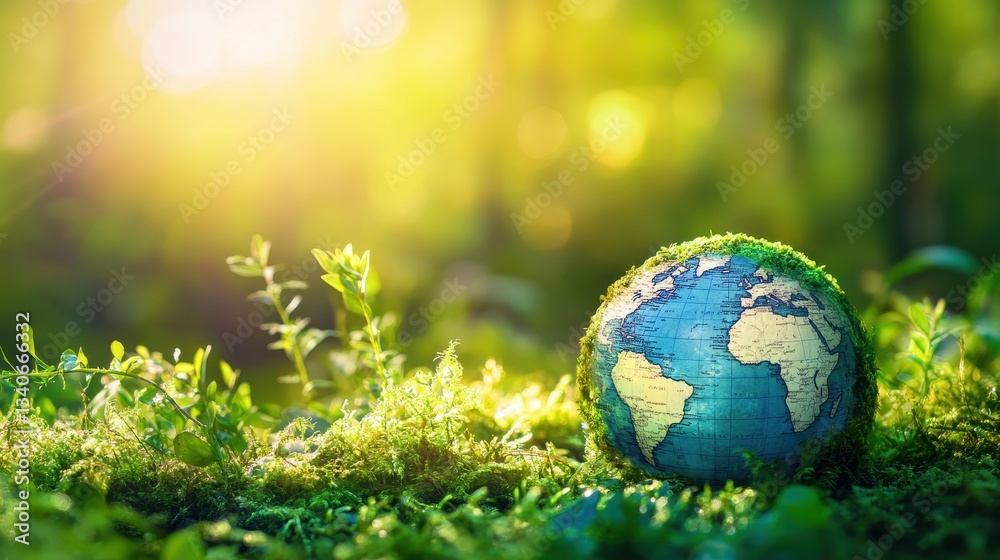 Earth globe surrounded by vibrant greenery, symbolizing sustainability and environmental awareness, celebrating Earth Day, nature conservation, eco-friendly living. Earth globe surrounded by vibrant greenery, symbolizing sustainability and environmental awareness, celebrating Earth Day, nature conservation, eco-friendly living.