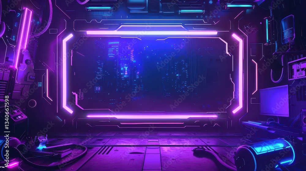 Game stream frames. Glow theme for live conference of gaming streamers, hud frame twitch streaming media gamer broadcast webcam box video screen, garish vector illustration of game screen futuristic Game stream frames. Glow theme for live conference of gaming streamers, hud frame twitch streaming media gamer broadcast webcam box video screen, garish vector illustration of game screen futuristic