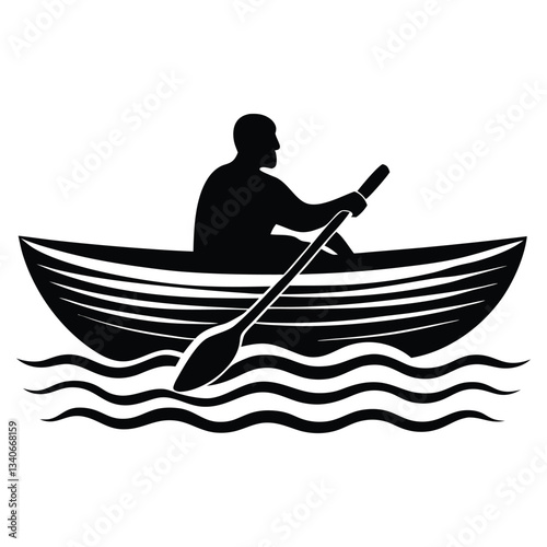 Silhouette of a man paddling canoe on lake vector image