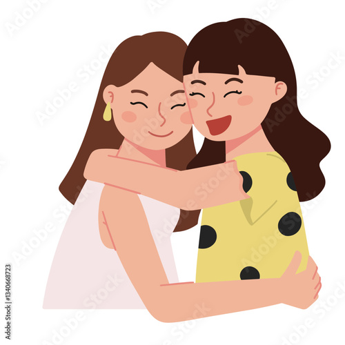 hugging sisters illustration