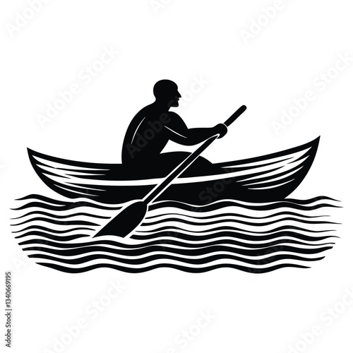 Silhouette of a man paddling canoe on lake vector image
