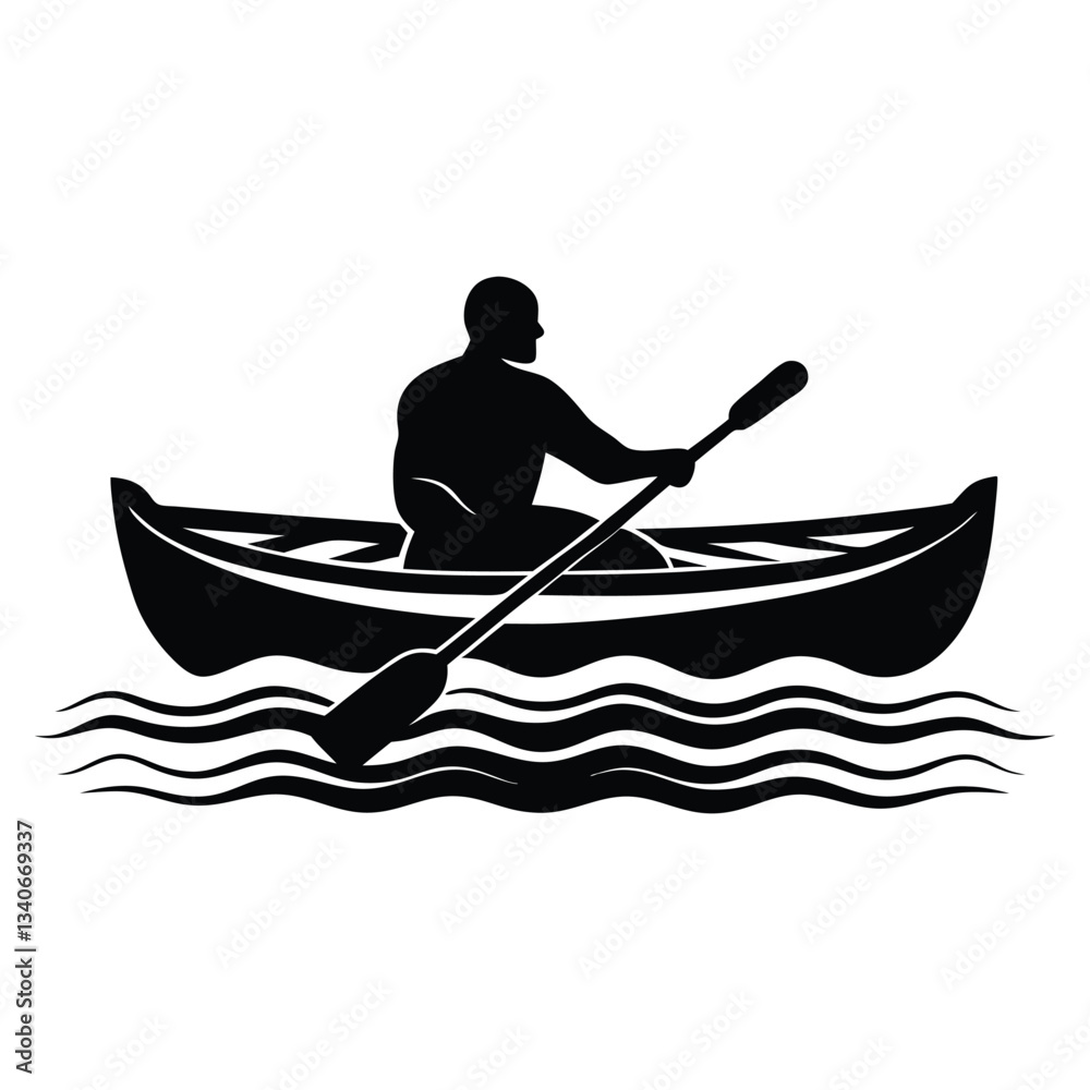 Silhouette of a man paddling canoe on lake vector image Silhouette of a man paddling canoe on lake vector image
