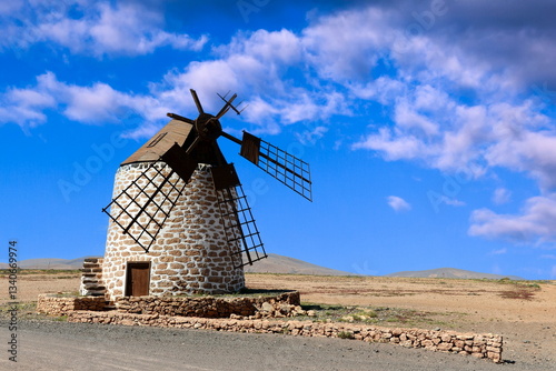 Fuerteventura mill, Molino de Tefia, Canary islands, Spain. Lovely traditional and restored windmill.