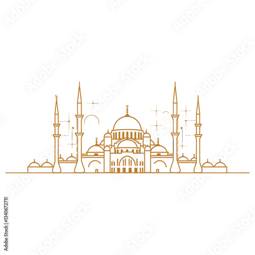 Golden mosque outline vector architecture minimalist design vector