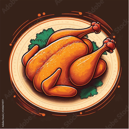 Roast turkey bird on a plate for Thanksgiving or harvest festiva