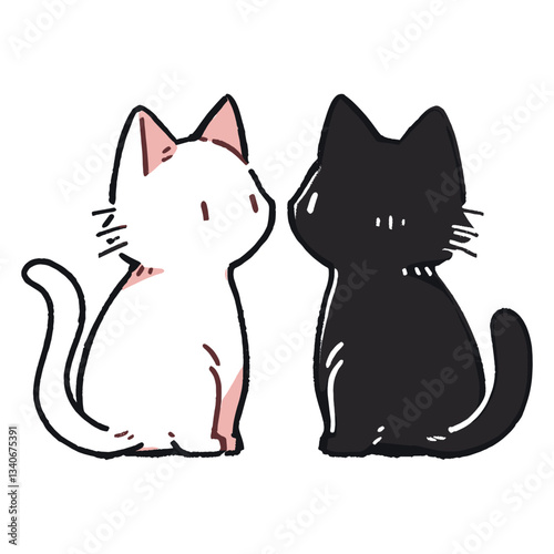 Two cats illustration minimalist black vector