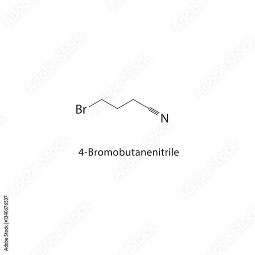 4-Bromobutanenitrile skeletal structure. Brominated Nitrile compound schematic illustration. Simple diagram, chemical formula.