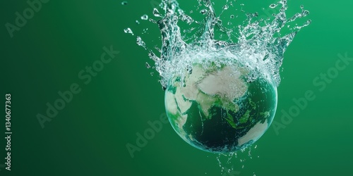 A globe splashes into water, symbolizing environmental themes and the interconnectedness of nature and humanity. photo