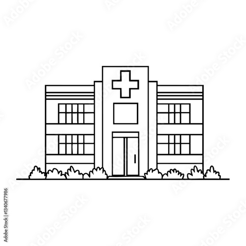 Simple hospital linear illustration outline design vector