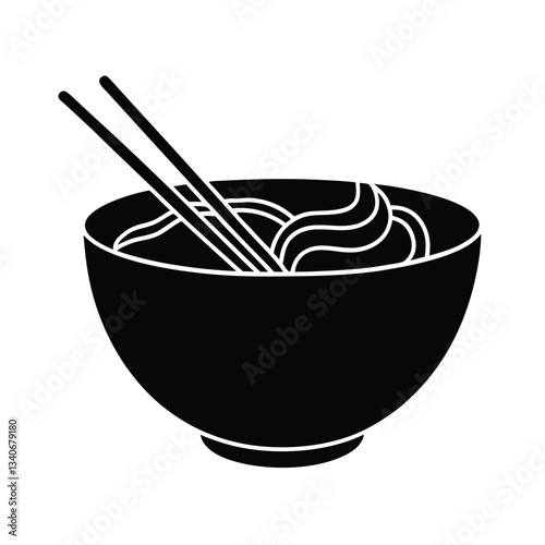 Delicious Asian Noodles in Bowl with Chopsticks, Simple Icon