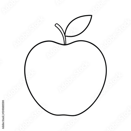 Simple Line Drawing of a Red Apple with Leaf