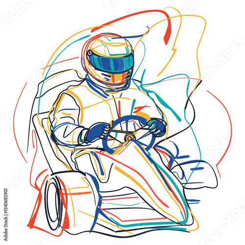 Line drawing racing driver player colorful helmet lines vector