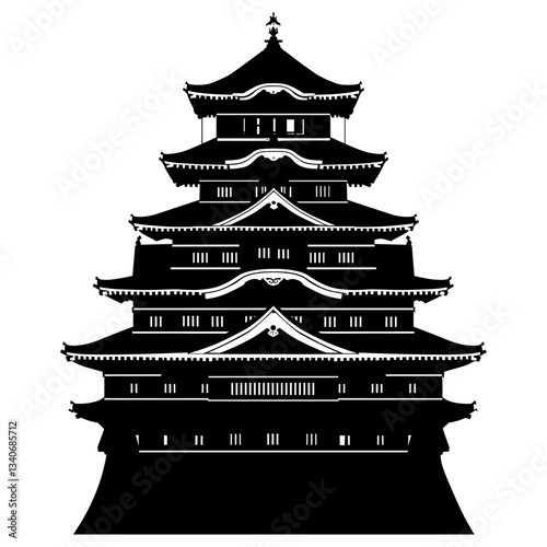 Japanese Himeji Castle architecture silhouette building vector