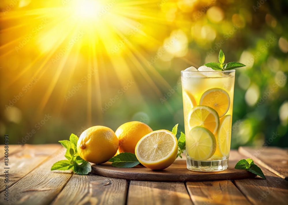 Fototapeta premium Refreshing Lemon Drink: Minimalist Summer Photography
