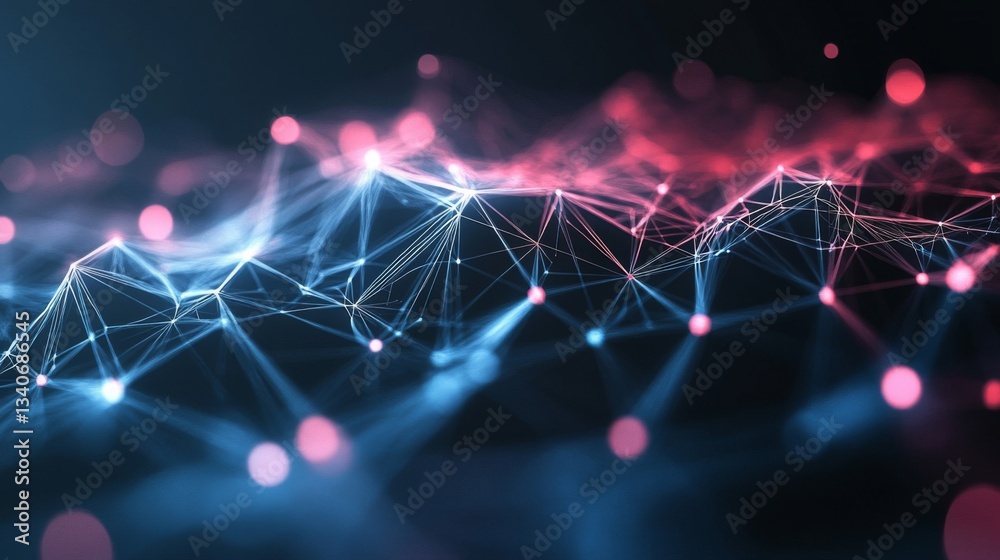 Abstract Network Connection Background With Blue And Red Glowing Points Abstract Network Connection Background With Blue And Red Glowing Points
