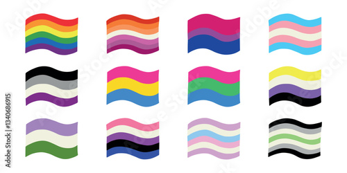 Set of colorful LGBTQ+ pride flags Gender equality and sexual identity pride flags collection LGBTQIA community pride month