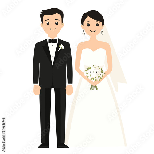 A bride and a groom illustration wedding cartoon vector