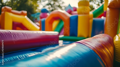 Wallpaper Mural Colorful inflatable playground for kids, close-up view of bouncy castle details. Torontodigital.ca