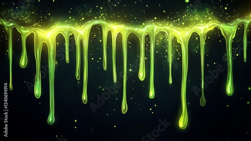 Glowing Green Liquid Dripping on Dark Background