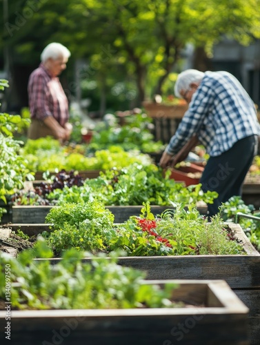 Wallpaper Mural Senior Couple Gardening Raised Beds Outdoors. Torontodigital.ca