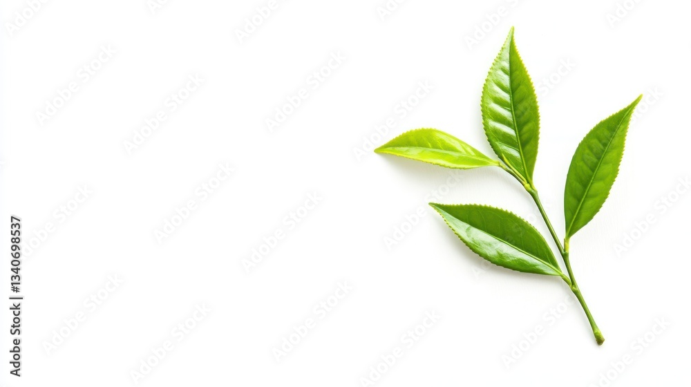 Fototapeta premium Fresh Green Tea Leaves on White Background