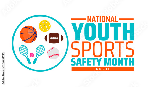 National Youth Sports Safety Month background banner or poster design template. observed every year in  April. Holiday concept. Use to any Template, card, poster, placard, template.