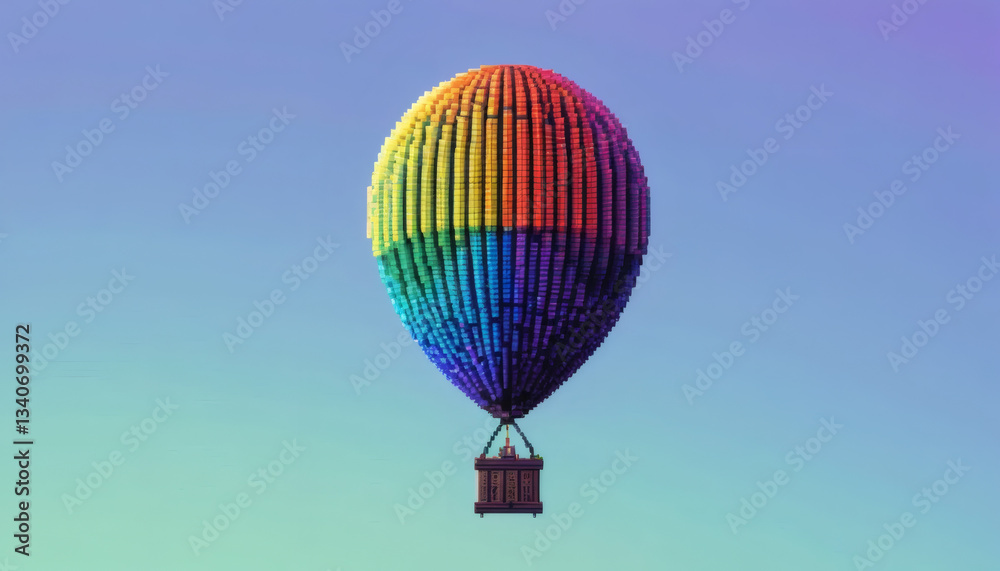 Fototapeta premium 8-bit pixel balloon with holographic effect, displaying shifting colors, retro digital balloon, vibrant color-changing 8-bit balloon, hologram-style pixel balloon, 8-bit balloon with dynamic colors, 