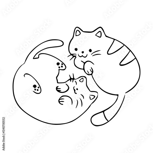 adorable two kitten outline