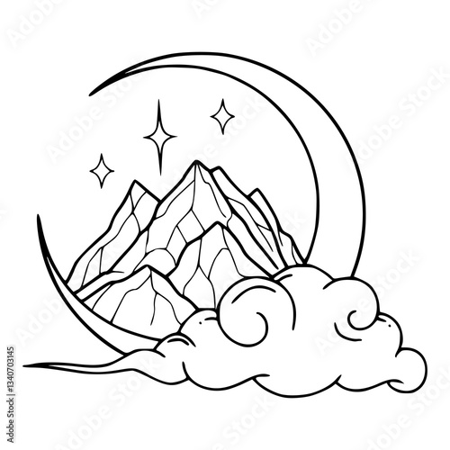 celestial landscape with moon and mountains vector