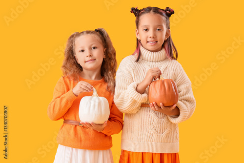 Cute little happy girls in ...