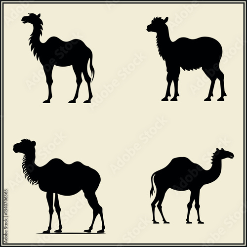 set of camels silhouettes