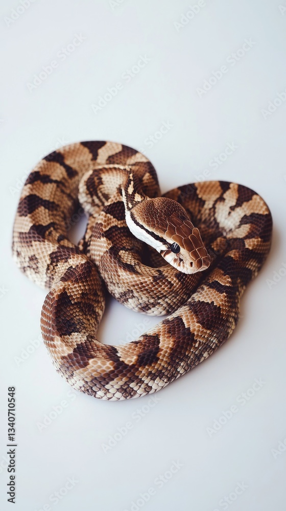 Obraz premium Close-up shot of a snake on a white surface, great for use in educational or scientific contexts