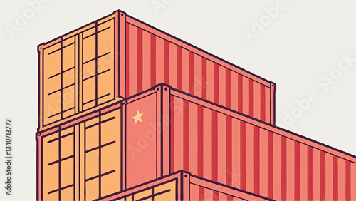 Close-up of a stack of international shipping containers symbolizing global trade and tariffs, representing logistics, import export, and worldwide commerce concepts.