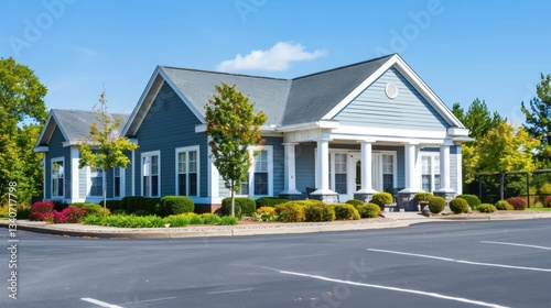 Fototapeta Naklejka Na Ścianę i Meble -  Simple exterior of a small office building in a suburban area.