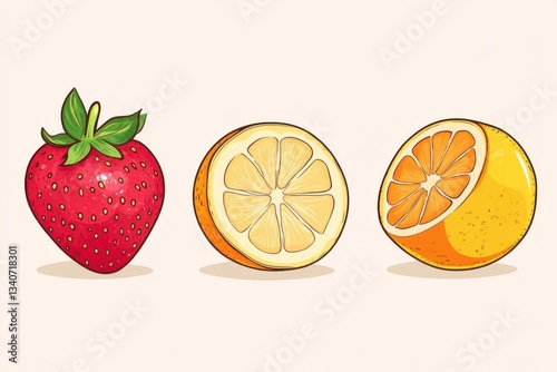 Fresh Strawberry and Orange Slices Isolated on Light Background