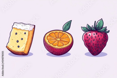 Fresh Strawberry and Orange Slices Isolated on Light Background