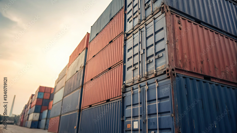 Close-up of a stack of international shipping containers symbolizing global trade and tariffs, representing logistics, import export, and worldwide commerce concepts. Close-up of a stack of international shipping containers symbolizing global trade and tariffs, representing logistics, import export, and worldwide commerce concepts.