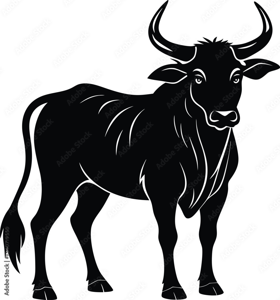 Fototapeta premium Zebu Cow Silhouette Vector Illustration