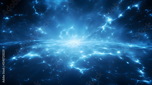 Blue explosion in a cosmic scene illustrating magnetic reconnection and the dynamic forces of nature in the great universe beyond our world. photo