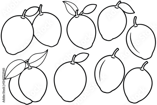 Mango line art aesthetic minimalist fruit drawing black white.eps