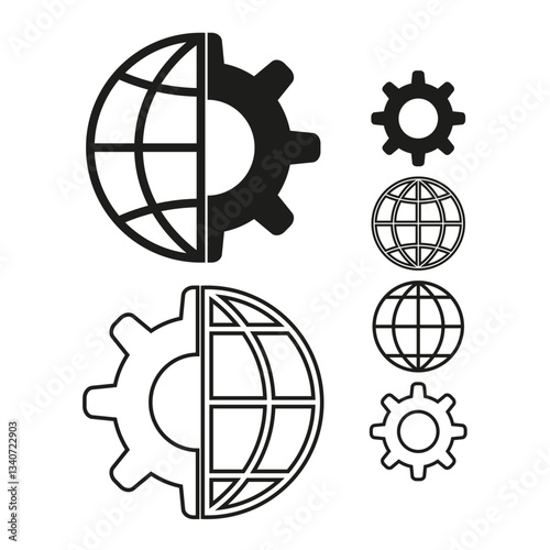 Globe icon. Technology gear symbol. Global settings shape. Vector illustration.