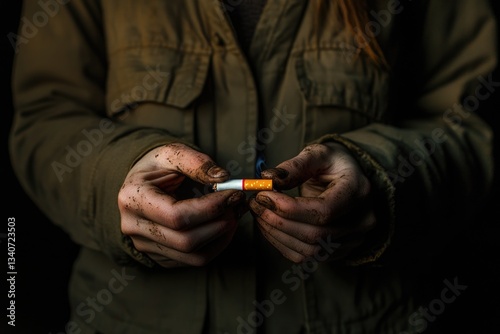 Close-up of a person holding a cigarette, possibly a smoker or a rebel