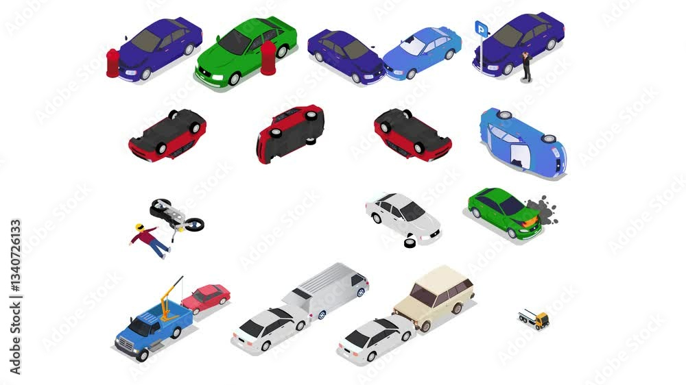 Car Accidents and Vehicle Breakdown Set 3d animation cartoon