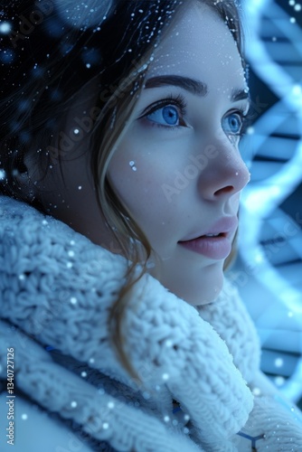 Abstract portrait of a woman surrounded by dna chains  medical science and biotechnology concept