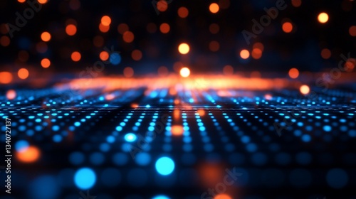 Wallpaper Mural Abstract digital landscape with glowing blue and orange dots. Torontodigital.ca