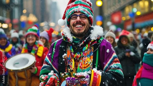 Wallpaper Mural A man in a colorful hat and a colorful sweater is smiling and holding a drum Torontodigital.ca