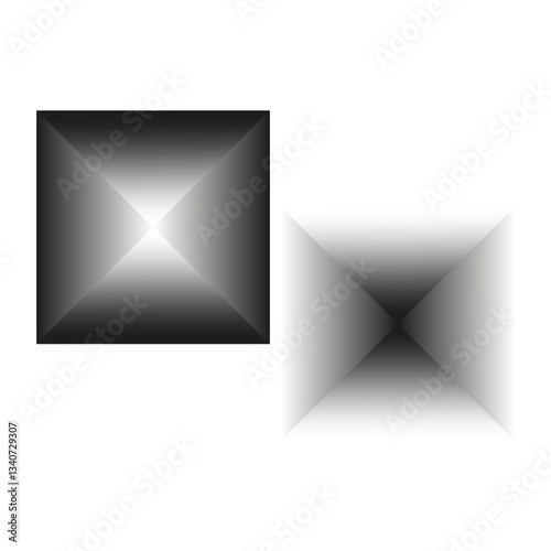 Gradient square shapes. Metallic color tones. Smooth shading transition. Abstract vector design.