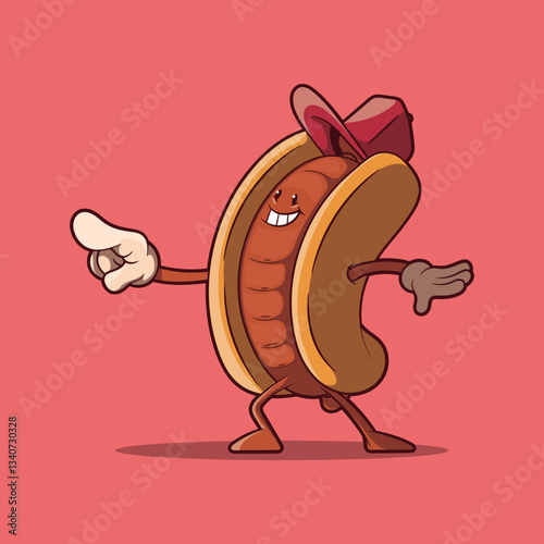Crazy Hot Dog Character vector illustration. Fast food, mascot design concept.