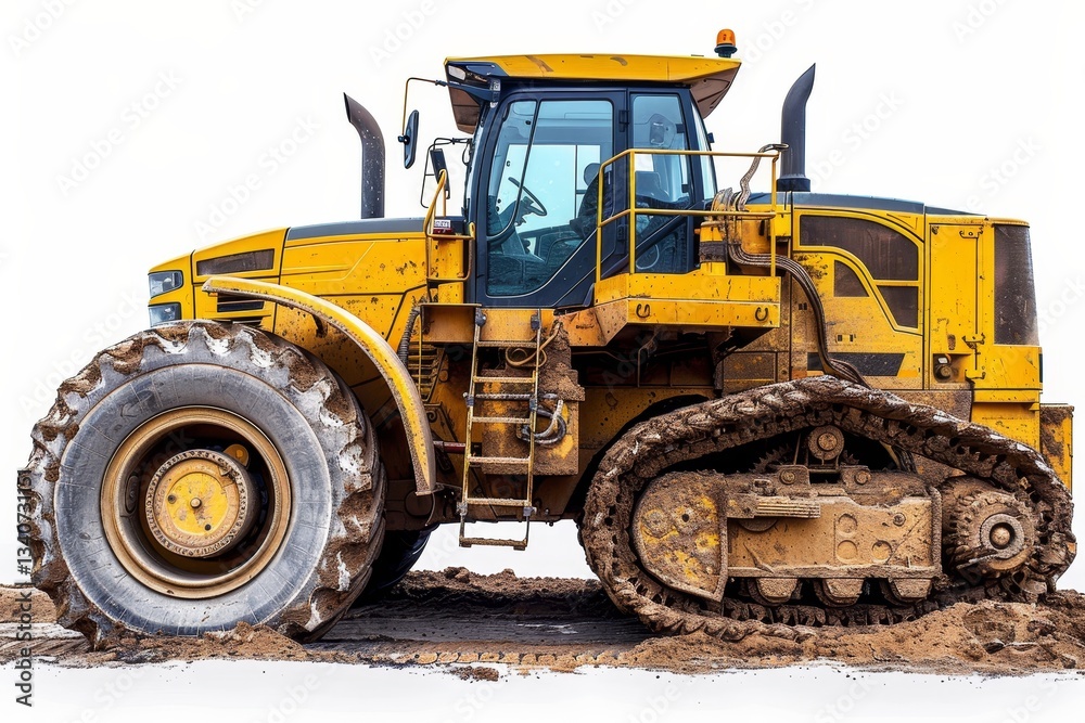 Isolated tractor on a white background, showcasing its design and structure in clear detail Isolated tractor on a white background, showcasing its design and structure in clear detail